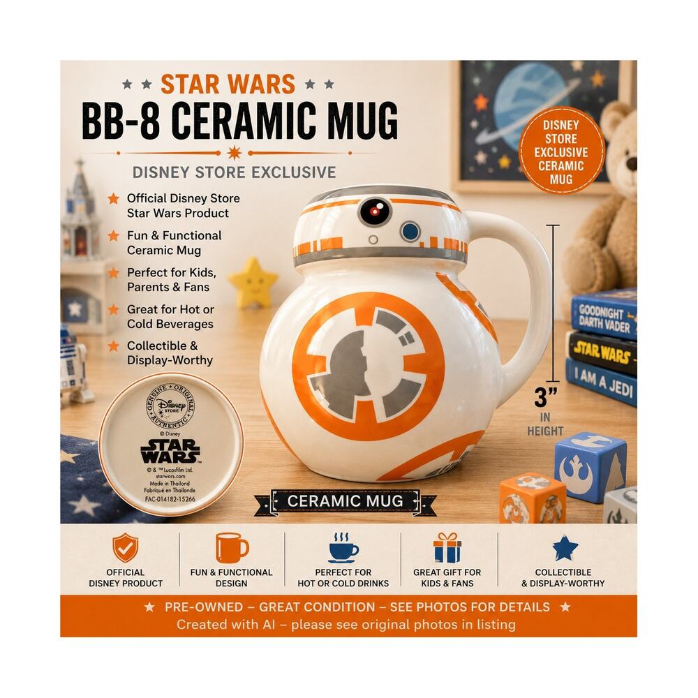 Disney Store Star Wars BB-8 Ceramic Mug 3D Droid Coffee Cup Lucasfilm Thailand